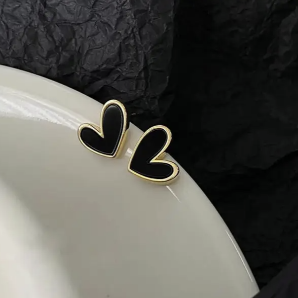 Black and Gold Heart Studs