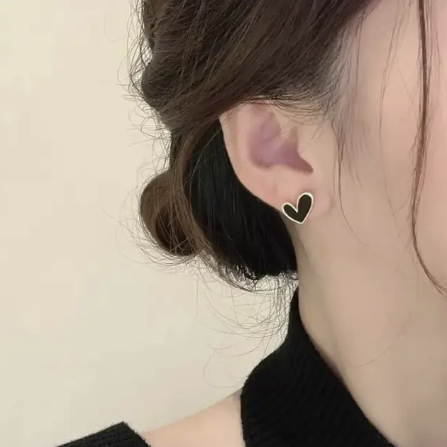 Black and Gold Heart Studs