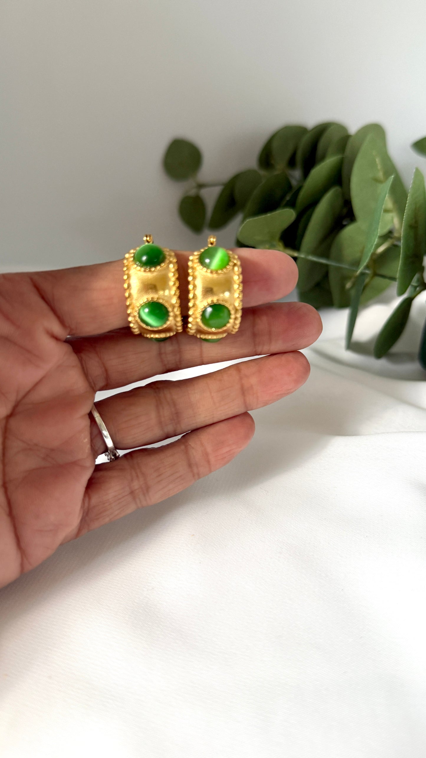 Green Gem Hoops