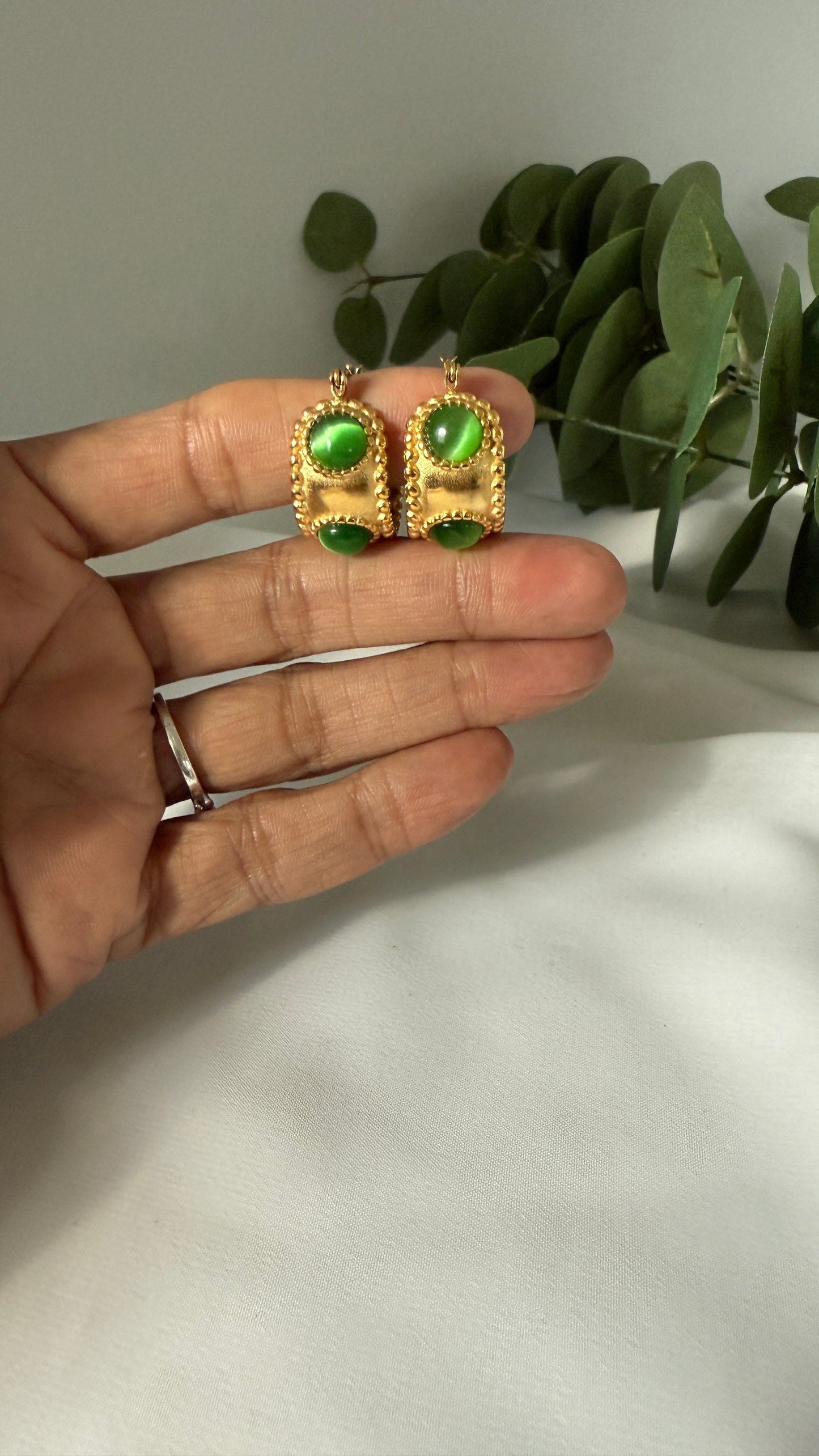Green Gem Hoops