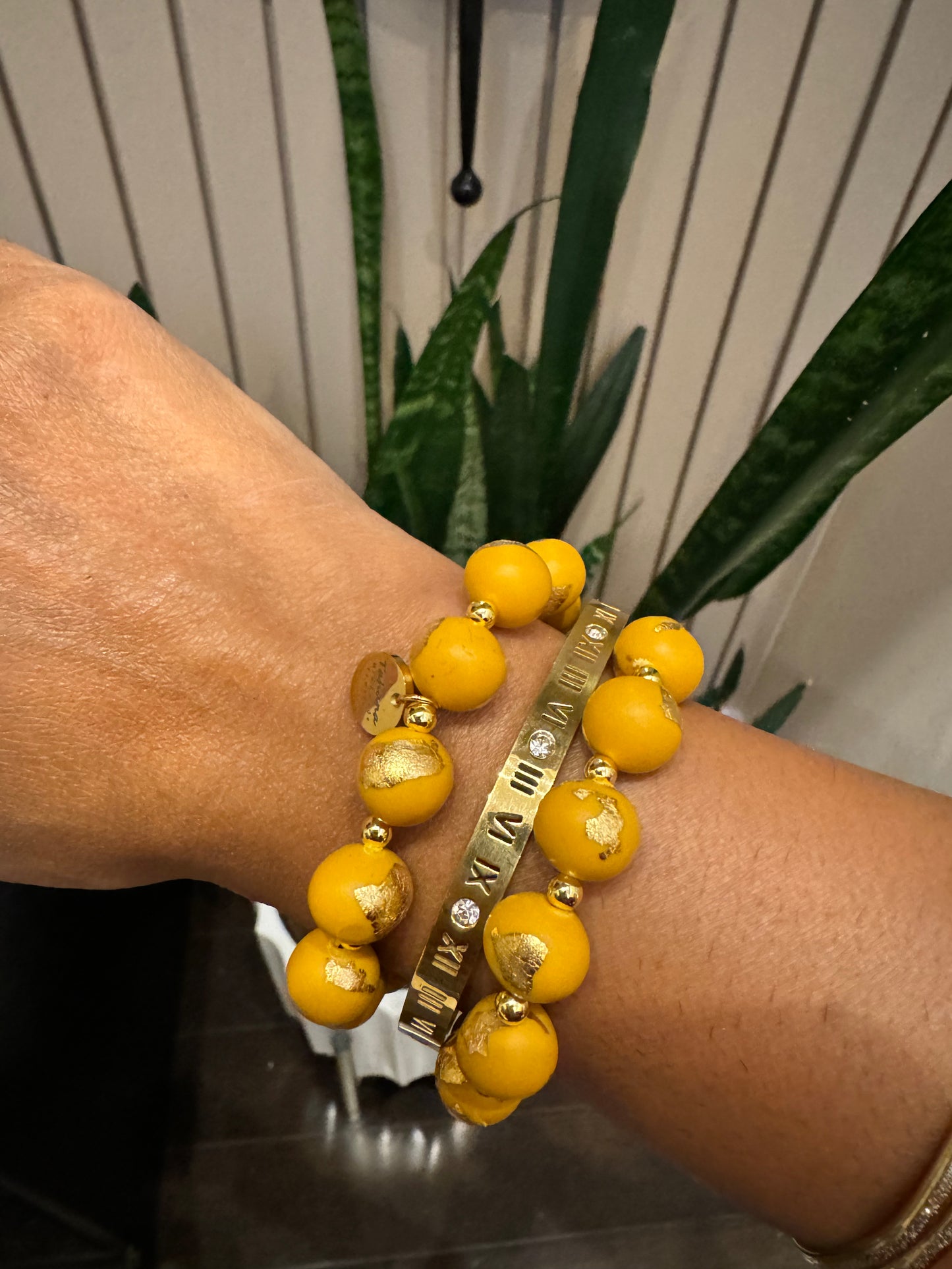 Handmade Clay Bracelet in Gold + Mustard