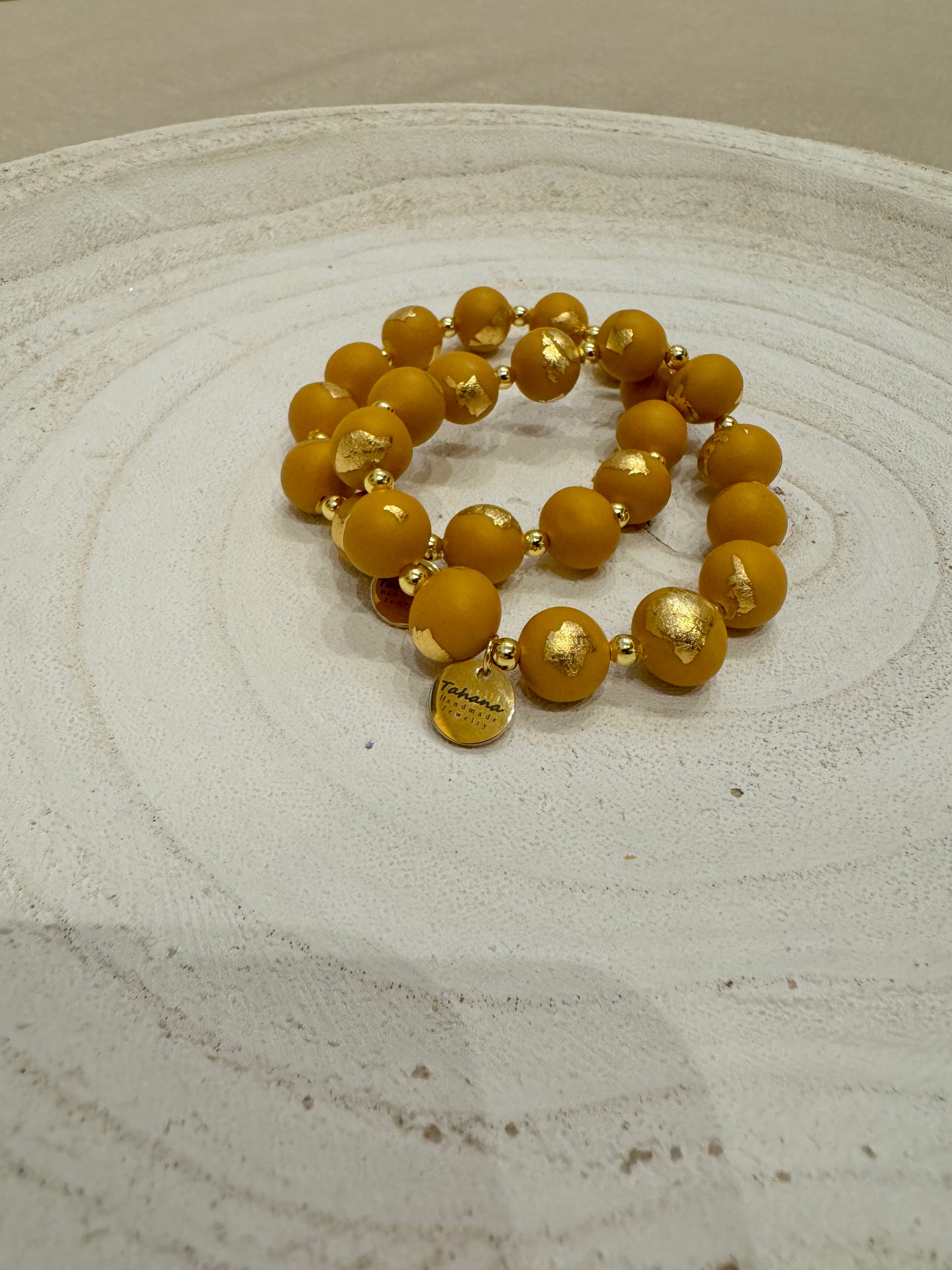 Handmade Clay Bracelet in Gold + Mustard