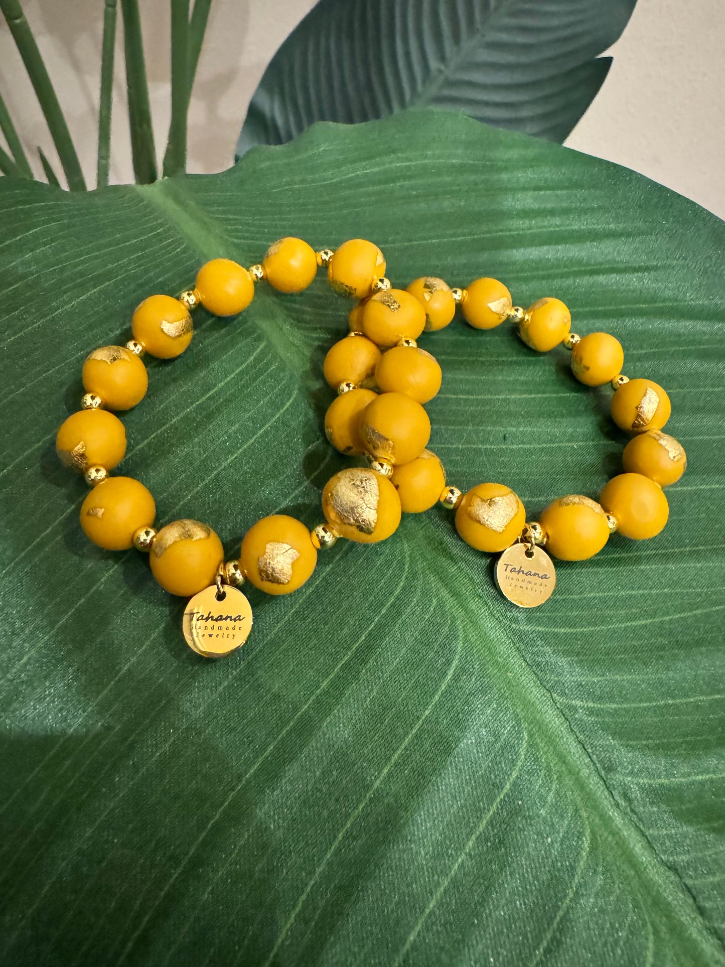 Handmade Clay Bracelet in Gold + Mustard