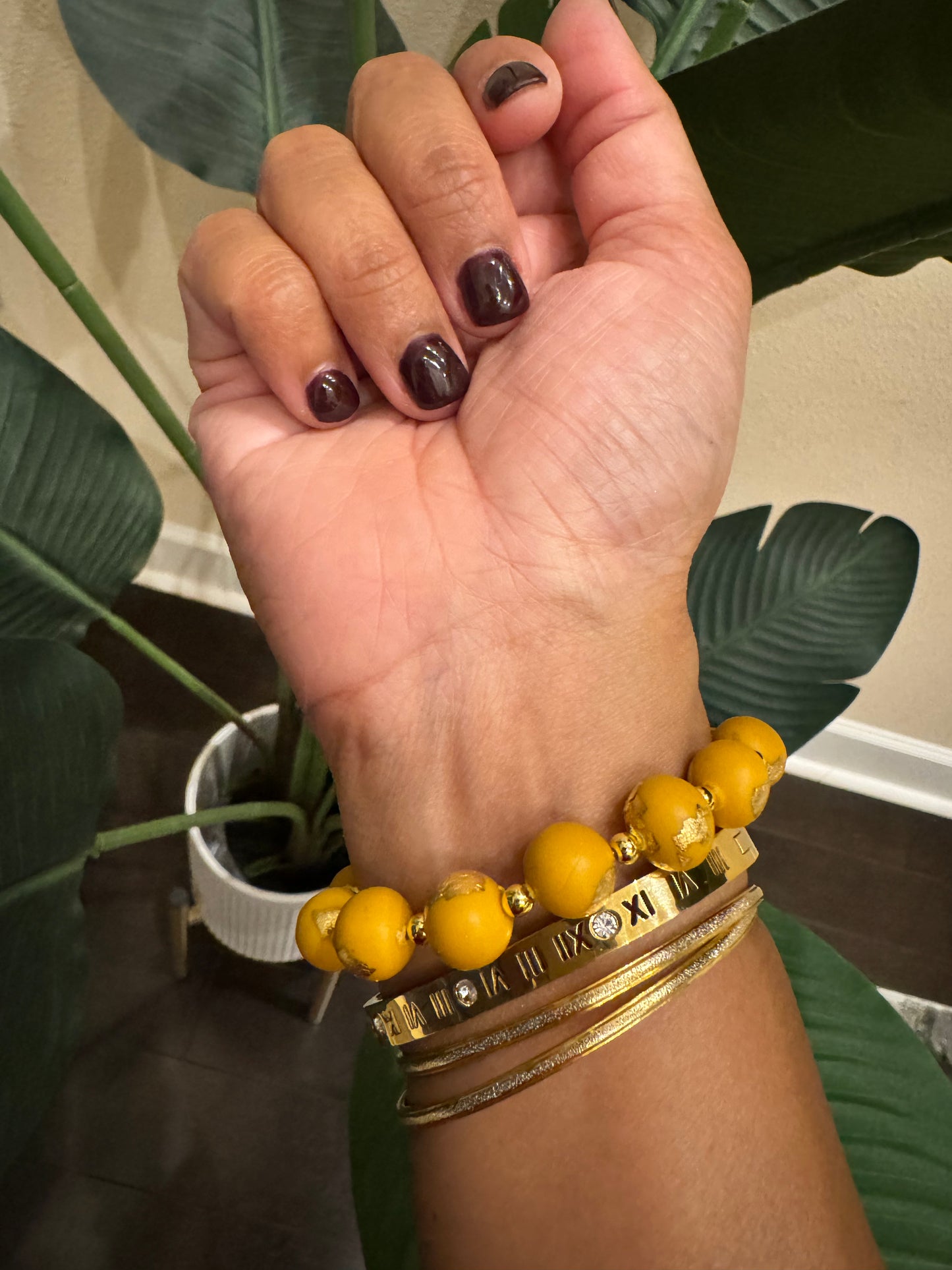 Handmade Clay Bracelet in Gold + Mustard