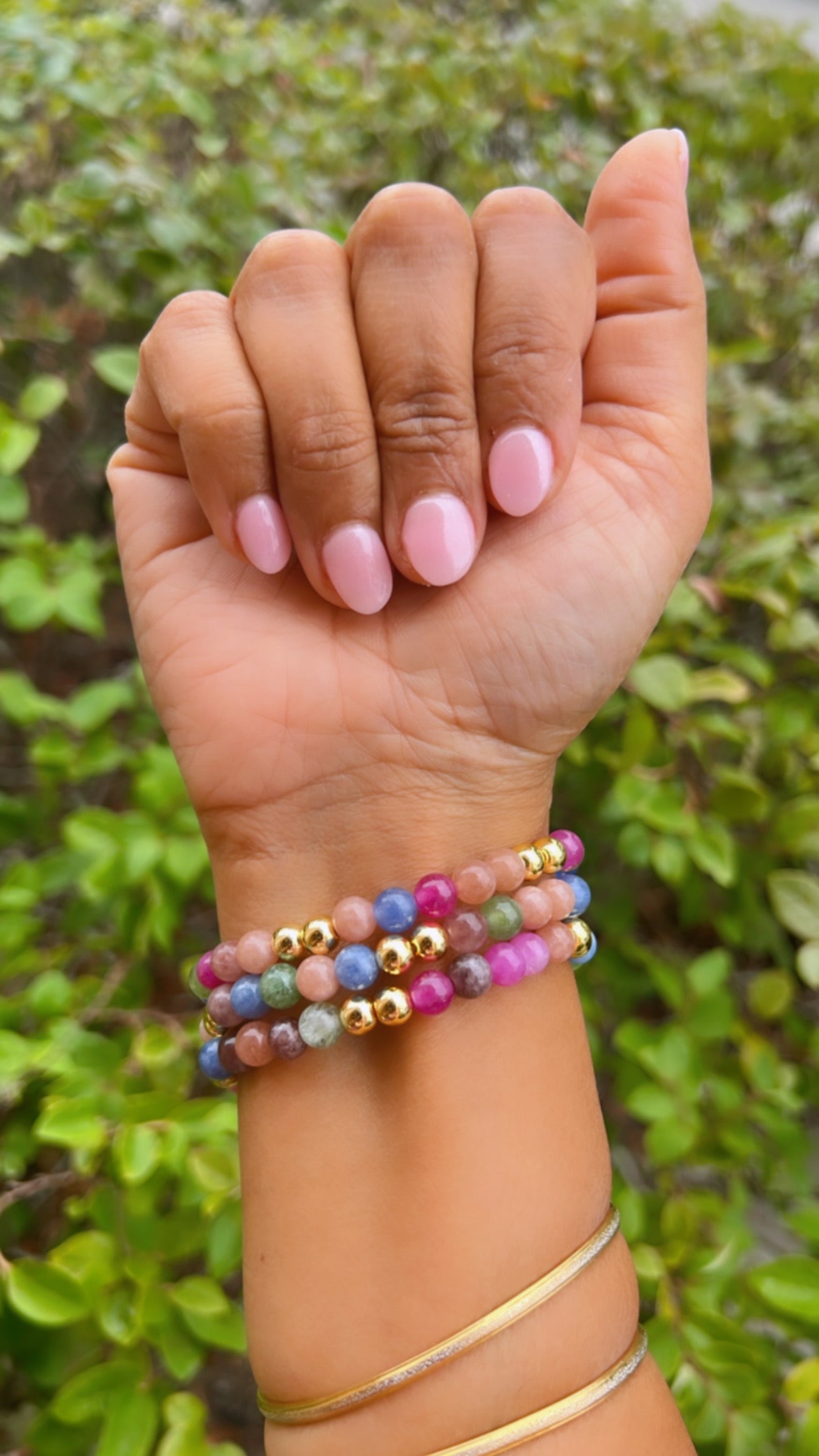 Set of 3, Tourmaline Mix Beaded Bracelets