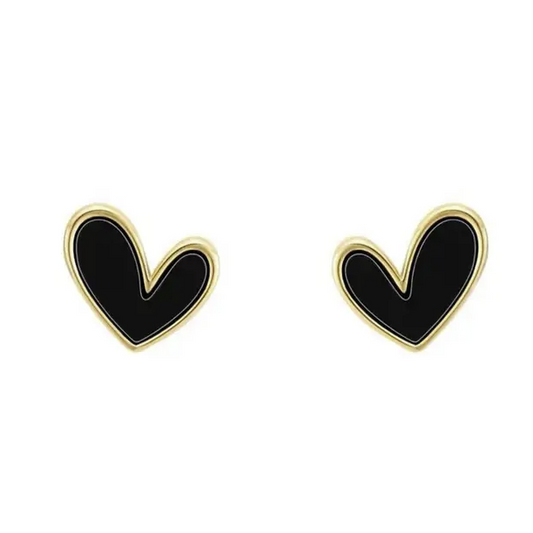 Black and Gold Heart Studs