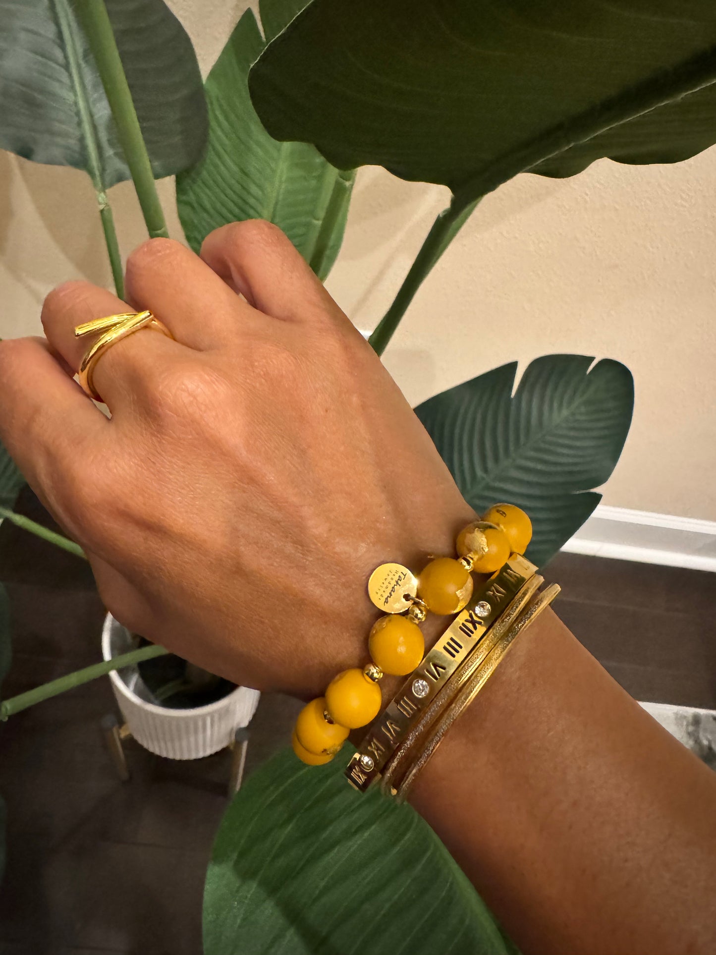 Handmade Clay Bracelet in Gold + Mustard