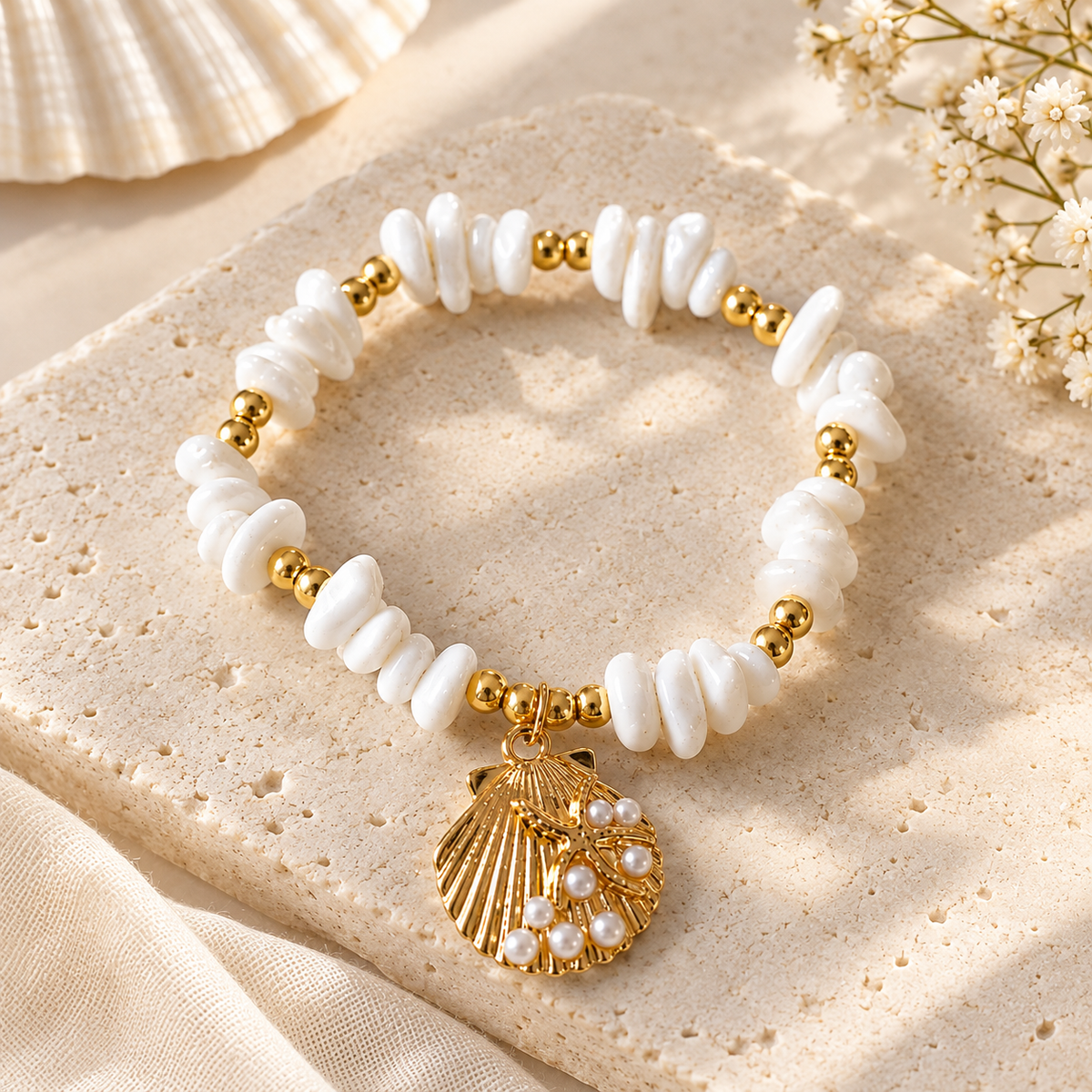 Seashell Pearl Bracelet