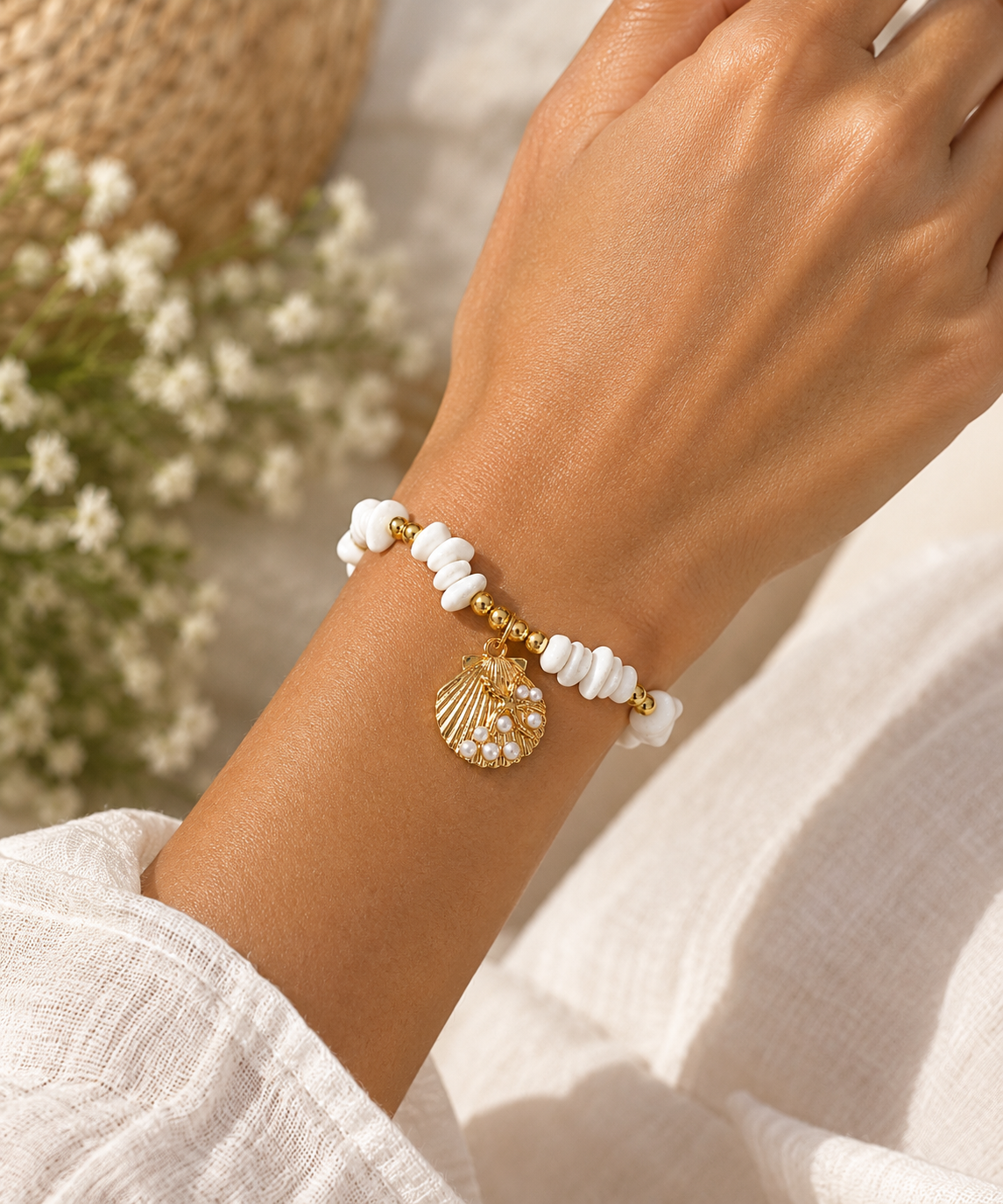 Seashell Pearl Bracelet